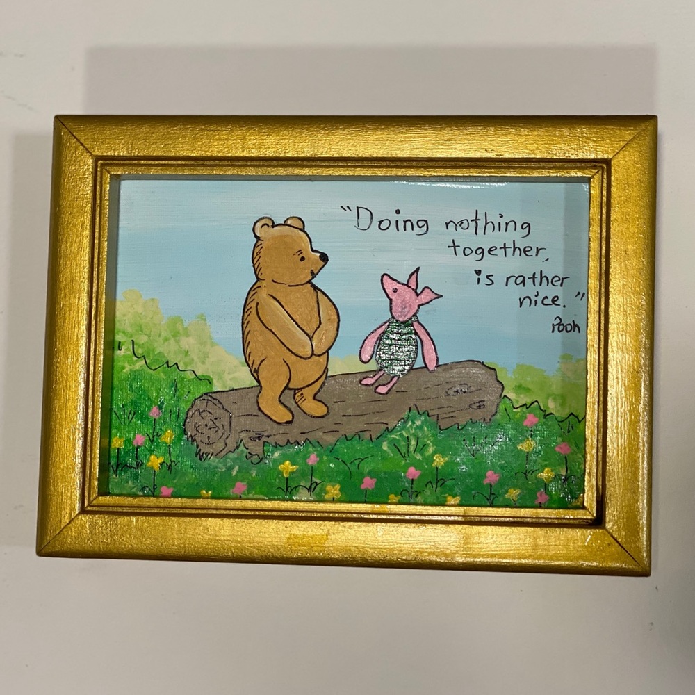 Winnie The Pooh and Piglet Acrylic Painting on Framed Flat Canvas With Quote